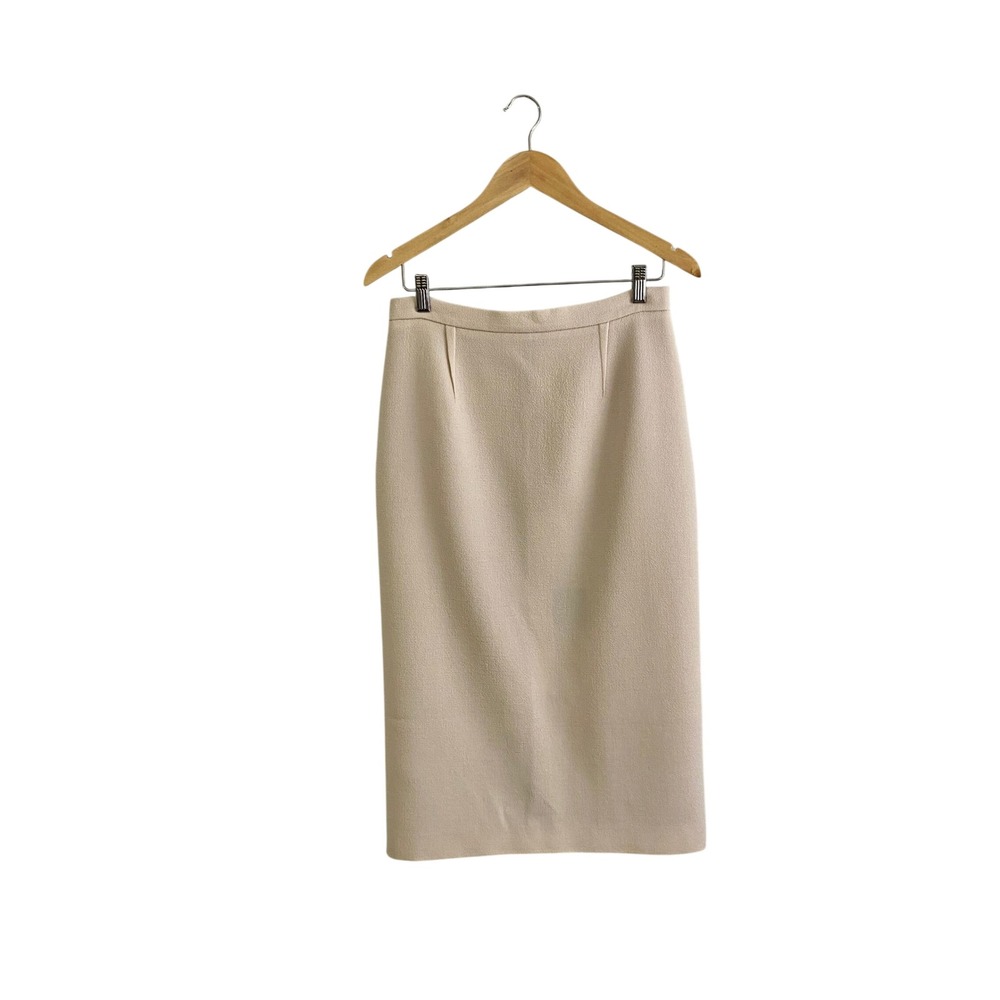 Roland Mouret Cream Wool Crepe High Waisted Pencil Skirt Gold Zipper US 10 $795